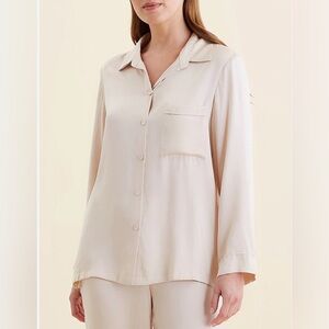 Anthropologie Papinelle Audrey Pure Silk Long Sleeve Button Up Top Sz S